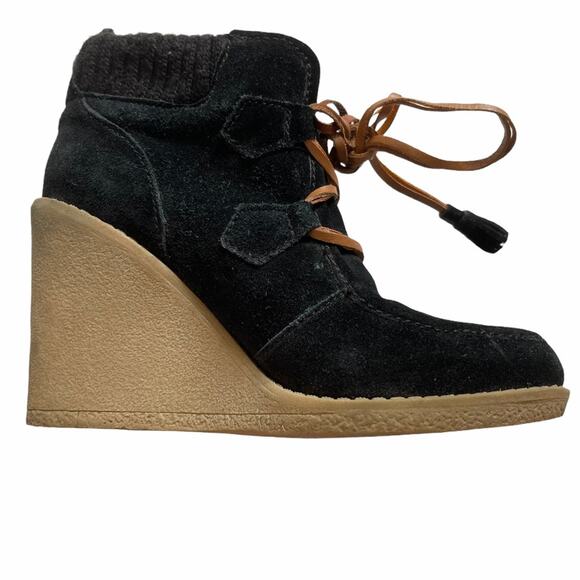 Tommy Hilfiger Black Plaid Suede Wedge Boots - Picture 2 of 8